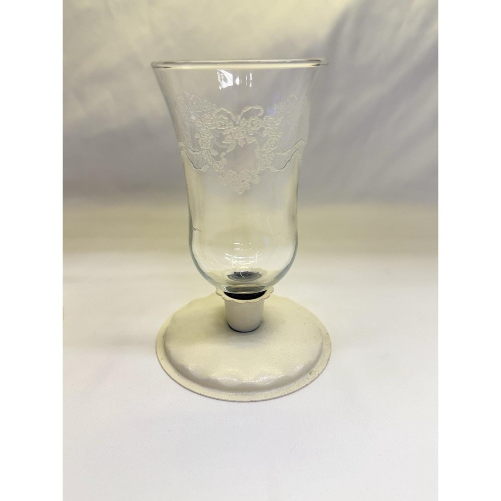 Vtg Homco Clear Glass Etched Parklane Votive Peg Cup Candle Holder W/ Base (2) - Picture 2 of 9